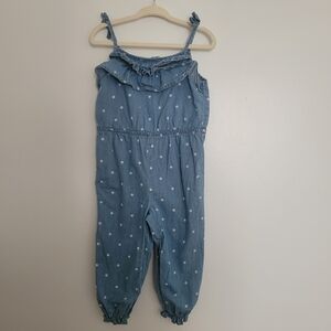 🧸2/20$ Cherokee Light Blue Denim Polka Dot Romper Size 18M Baby Girl Ruffles